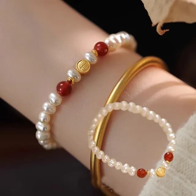【溫潤飾品】福字淡水珍珠輕奢串開運手鍊(幸運手環 手珠 吉祥 開運飾品 順心 禮物 好運勢)