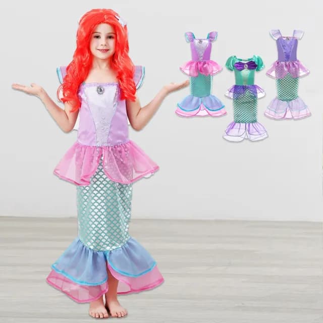 【橘魔法】亮彩質感美人魚網紗連身裙(萬聖節 服裝 角色扮演服裝 洋裝 裝扮 角色扮演 公主 女童 童裝)