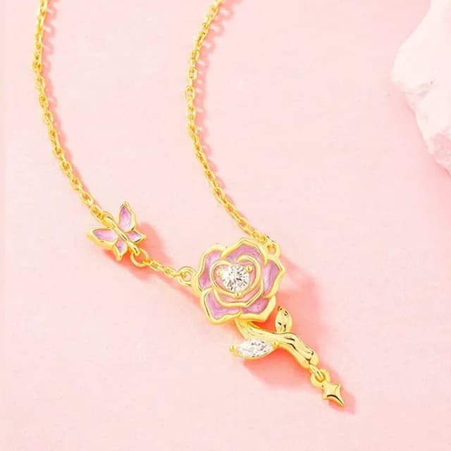 【LEESA】雙11 鋯石項鍊\吊墜項鍊\純銀項鍊\玫瑰項鍊\女生項鍊\情人節禮物