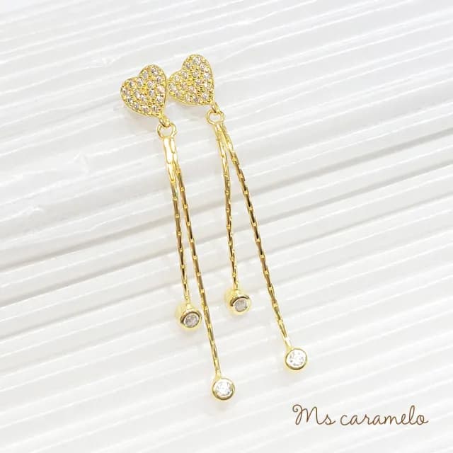 【Ms caramelo 焦糖小姐】925純銀鍍K黃 愛心流蘇耳環(鋯石耳環)