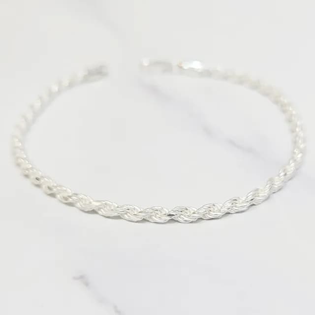 【Ms caramelo 焦糖小姐】925純銀鍍K白手鍊 男款 水波紋鍊(輕奢麻花編織手鍊)