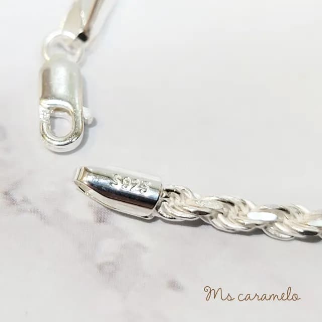 【Ms caramelo 焦糖小姐】925純銀鍍K白手鍊 男款 水波紋鍊(輕奢麻花編織手鍊)