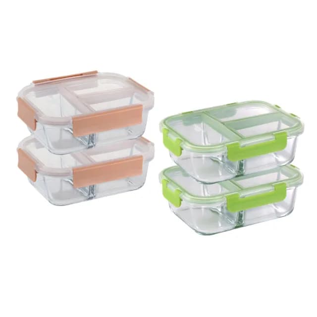 【CorelleBrands 康寧餐具】兩入組 全三分隔玻璃保鮮盒1050ml(多色任選)