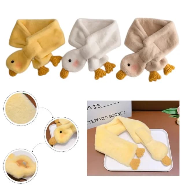 【童話飾界】冬季限定 可愛小鴨鴨 保暖加絨加厚親子款-兒童圍巾圍脖(奶茶小鴨)