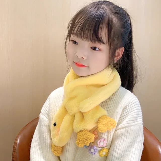【童話飾界】冬季限定 可愛小鴨鴨 保暖加絨加厚親子款-兒童圍巾圍脖(黃色小鴨鴨)