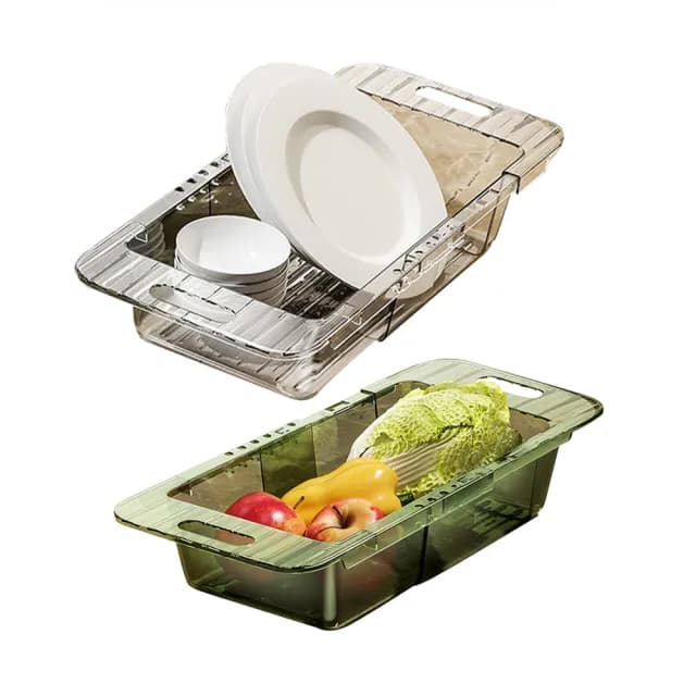 【Klova】廚房可伸縮瀝水籃 水槽瀝水架 餐具碗盤瀝水架 果蔬洗菜籃 瀝水收納籃 洗菜盆