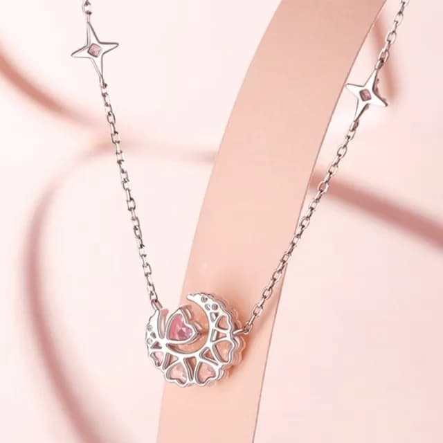 【LEESA】雙11 鎖骨鍊\月亮愛心吊墜\純銀項鍊\鋯石項鍊\S925\情人節禮物