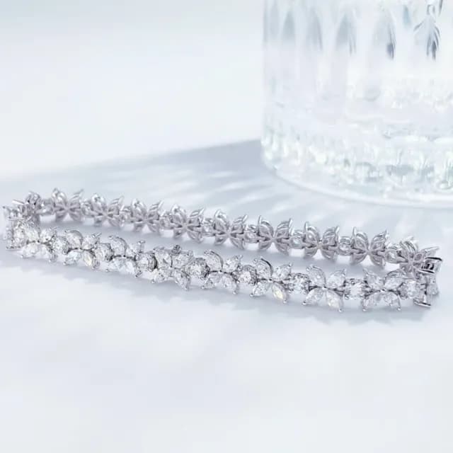 【鉅曜】PT950 6克拉 豪華時尚排鑲滿鑽馬眼形鑽石手鍊 培育鑽石 真鑽 鑽(培)