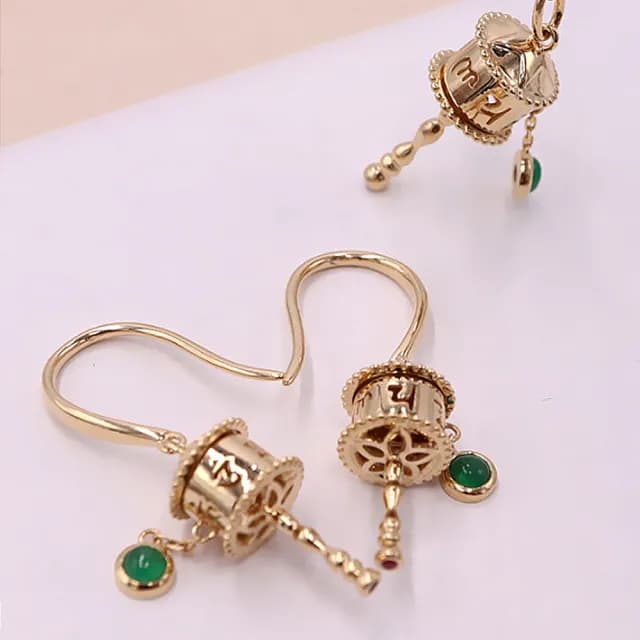 【十方佛教文物】六字真言 平安扣沙金耳飾(避邪保平安)