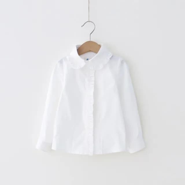 【橘魔法】花邊翻領純白薄長袖襯衫(女童 大童 白襯衫 花童 表演服裝 攝影 長袖上衣 童裝 兒童)