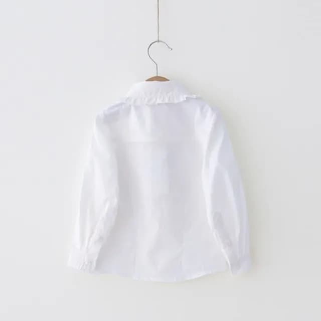 【橘魔法】花邊翻領純白薄長袖襯衫(女童 大童 花童 畢業典禮 制服 白襯衫 表演服裝 長袖上衣 童裝 兒童)