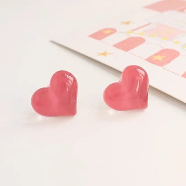 【可可愛愛】果凍粉愛心耳環1對(造型耳釘 七夕 情人節 生日 耳飾 飾品 禮物)