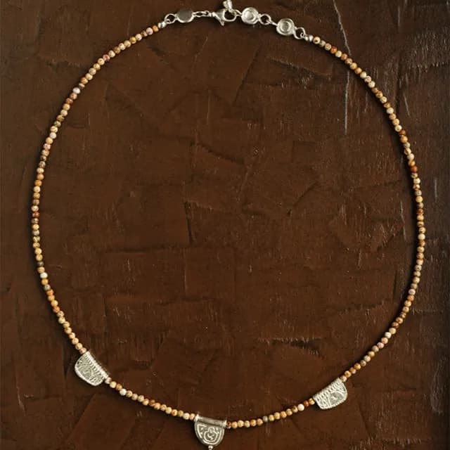 【LEEHER】雙11 編織項鍊/女生項鍊/項鍊/復古/歐美風/畫圖石項鍊/手鍊/高級感