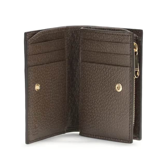 【GUCCI 古馳】Ophidia Small GG 帆布 牛皮 卡夾 皮夾 零錢包 短夾 米色 烏木色 813296