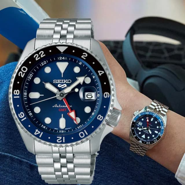 【SEIKO 精工】5 Sports 系列 GMT機械腕錶-42.5mm藍(4R34-00A0B.SSK003K1)