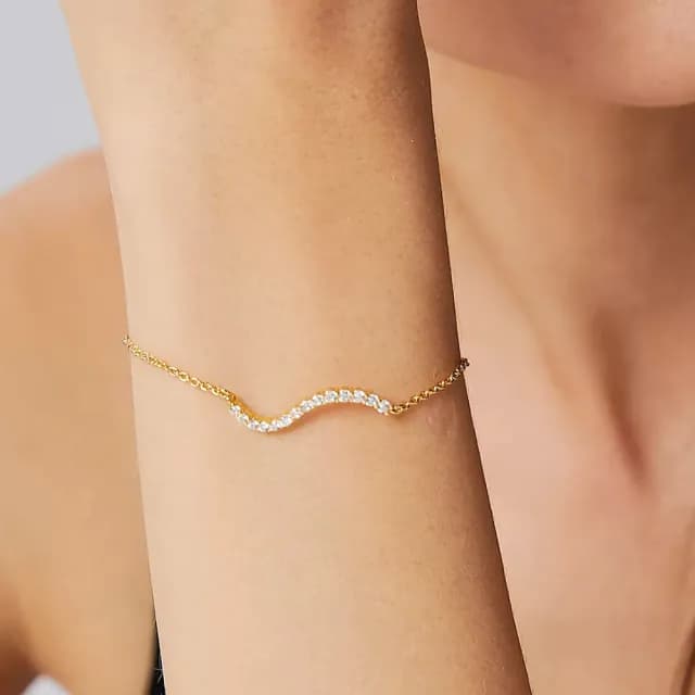 【CReAM】Vera銅鍍18K金色亮鑽弧線設計感簡約亮鑽女手鍊(生日 禮物 送禮 禮盒)