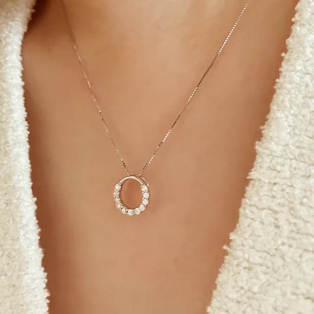 【CReAM】Queenie 925純銀甜甜圈圓圈銀色亮鑽銀色項鍊(生日 禮物 送禮 禮盒)