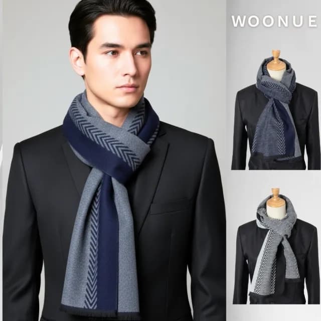 【WOONUE】歐美專櫃男士時尚保暖秋冬柔軟羊毛絨質感親膚圍巾圍脖(男友老公父親爸爸生日情人節禮物)