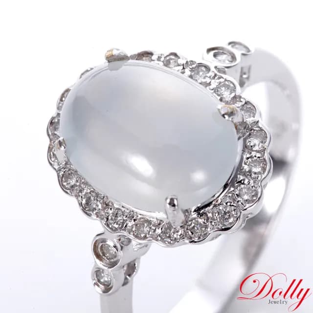 【DOLLY】18K金 緬甸高冰種白翡鑽石戒指(母親節 交換禮物 長輩送禮首選)