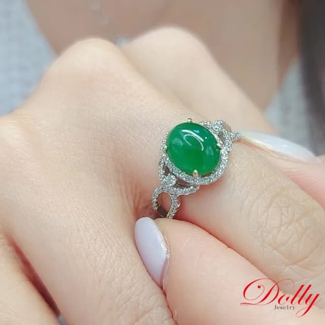 【DOLLY】14K金 緬甸老坑綠冰種翡翠鑽石戒指-007(母親節 交換禮物 長輩送禮首選)