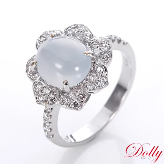 【DOLLY】14K金 緬甸冰玻種白翡鑽石戒指-005(母親節 交換禮物 長輩送禮首選)