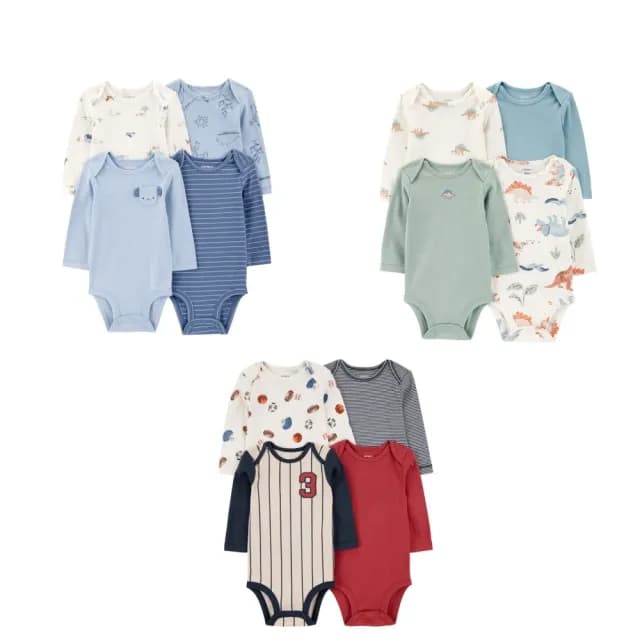 【Carter’s官方授權】嬰兒4件組長袖包屁衣－精選多款可選(原廠公司貨 童裝 嬰兒裝)