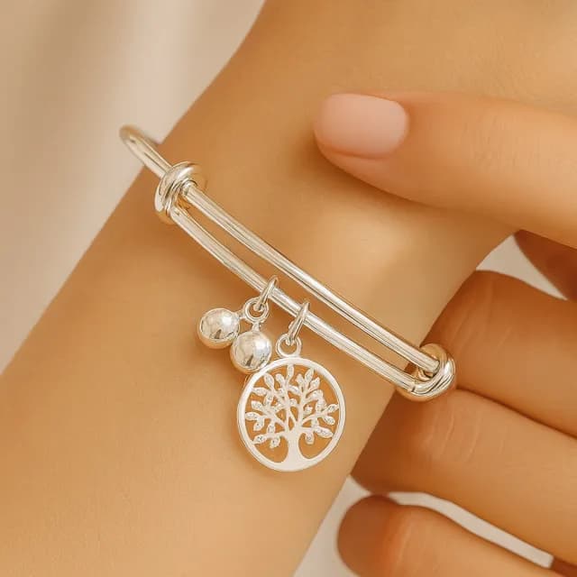 【珠兒綠】999純銀生命樹搖鈴純銀手鐲-成人尺寸(純銀手環 手鍊 彌月禮物 附禮盒禮袋 開運)