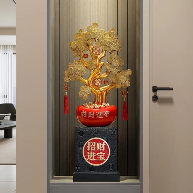 【巨匠】發財樹招財擺件 入戶玄關裝飾品 客廳電視櫃擺飾 喬遷入宅禮物 開業禮品(41*21*72CM發財樹擺件)