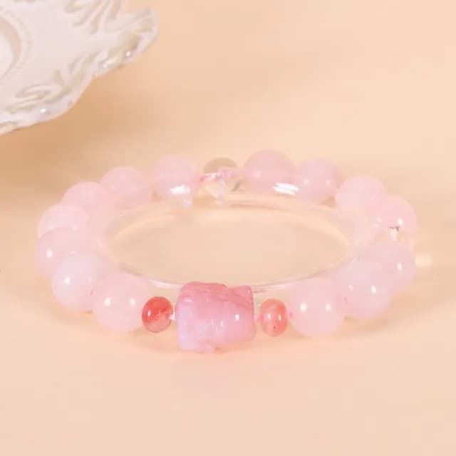 【LEEHER】雙11 天然瑪瑙/白水晶/飾品/水晶手飾/粉水晶狐狸手鍊/九尾狐串珠手串/圓珠手鍊