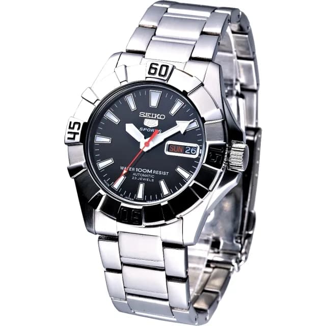 【SEIKO 精工】手錶 日製黑騎士5號23石自動機械錶-黑面/SNZF57J1(保固二年)