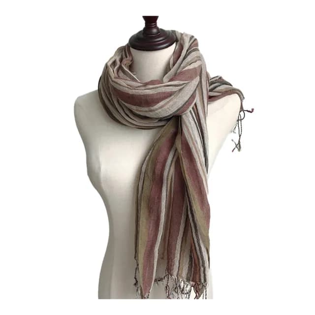 【Jun Jun】棉麻長版圍巾_棕咖條紋