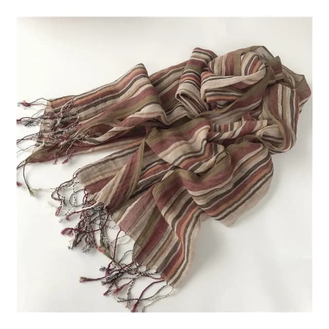 【Jun Jun】棉麻長版圍巾_棕咖條紋