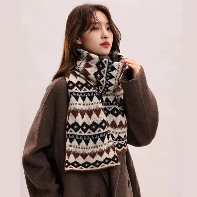 【野思】冬日森系·溫暖相隨帽圍巾套組(針織毛線帽+長圍巾)