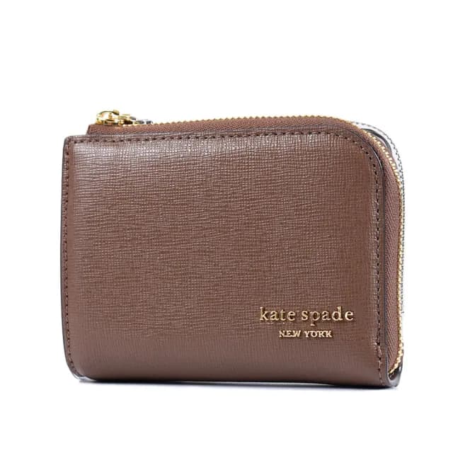 【KATE SPADE】專櫃款 防刮L型拉鍊卡包/零錢包-深可可