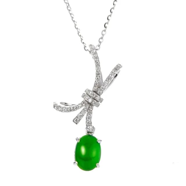 【DOLLY】14K金 緬甸冰種A貨翡翠鑽石項鍊-002(母親節 交換禮物 長輩送禮首選)