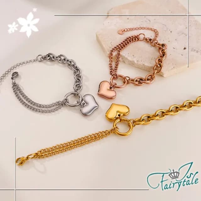 【伊飾童話】簡單的愛 歐美不對稱雙層麻花鈦鋼手鍊(顏色可選)