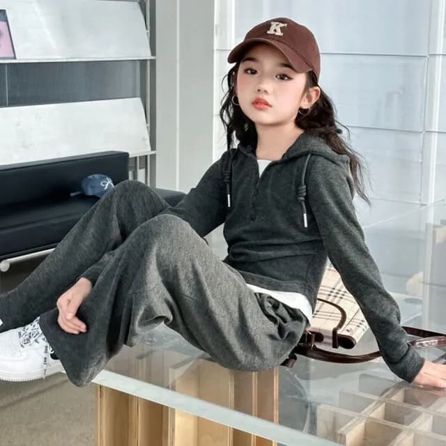 【小衣衫童裝】中大女童春秋款長袖長褲假二件套裝(1140828)