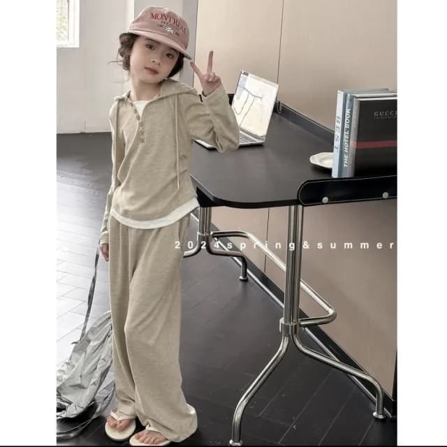 【小衣衫童裝】中大女童春秋款長袖長褲假二件套裝(1140828)