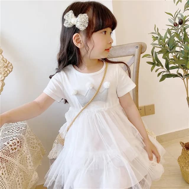 【橘魔法】閃星紗球皇冠澎澎紗裙短袖洋裝(連身洋裝 連衣裙 蓬蓬裙 澎澎裙 女童 兒童 童裝)