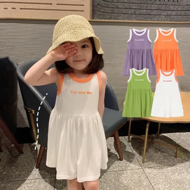 【橘魔法】運動風冰絲涼感坑條拼接背心洋裝(大童 連衣裙 沙灘裝 背心裙 連身裙 女童 兒童 童裝)