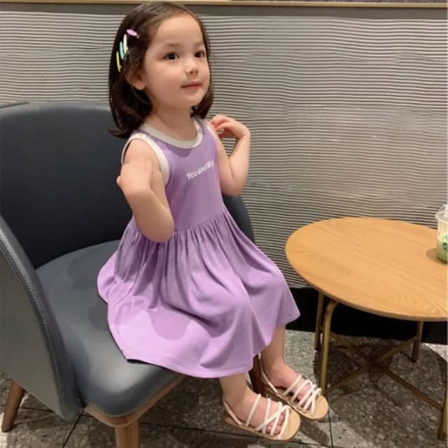 【橘魔法】運動風冰絲涼感坑條拼接背心洋裝(大童 連衣裙 沙灘裝 背心裙 連身裙 女童 兒童 童裝)