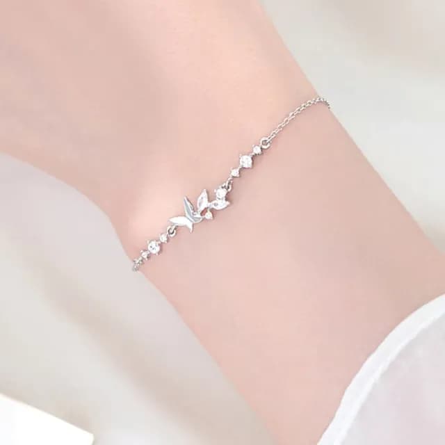 【閃耀奢華】S999純銀閃鑽蝴蝶手鍊(多孔調節 韓版 手鏈 生日禮物 情人節 女生 手環 飾品 單鍊)