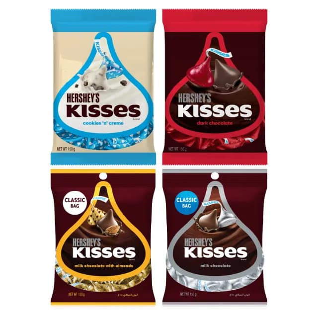 【Hersheys 好時】Kisses水滴巧克力袋裝 口味任選 150g/包(牛奶/巧酥可可風味/杏仁夾餡牛奶/黑巧)