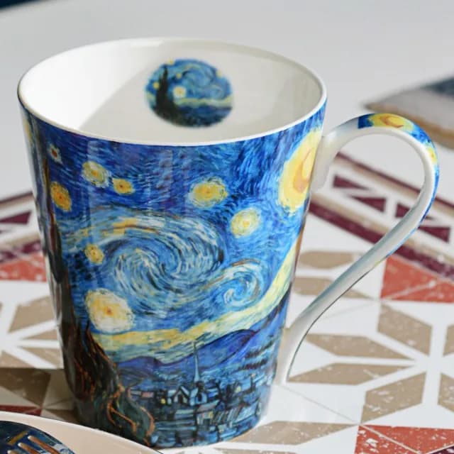 【Royal Duke】梵谷油畫系列骨瓷馬克-二入禮盒組450ML(禮盒咖啡杯 骨瓷 馬克杯 入厝禮 升遷禮 生日贈禮)