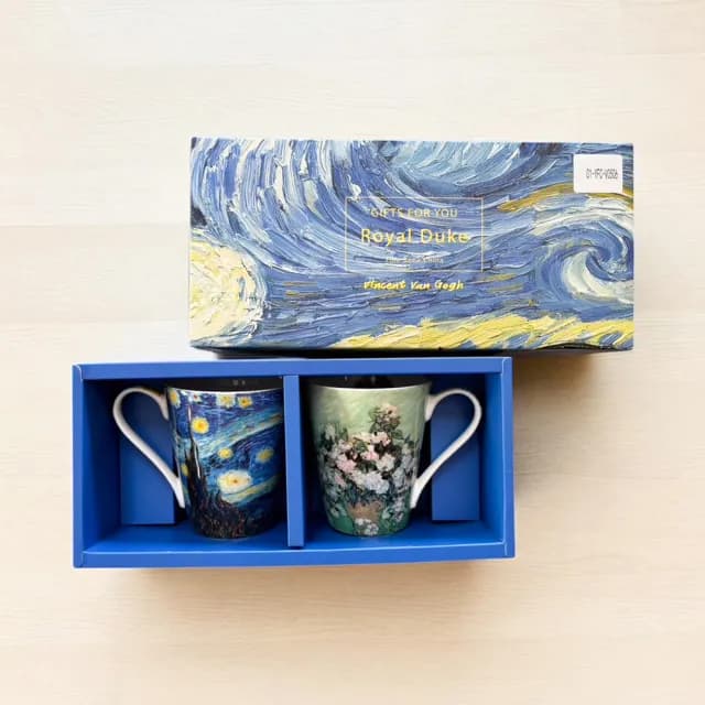 【Royal Duke】梵谷油畫系列骨瓷馬克-二入禮盒組450ML(禮盒咖啡杯 骨瓷 馬克杯 入厝禮 升遷禮 生日贈禮)