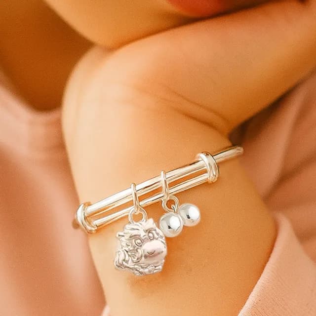 【珠兒綠】999純銀 生肖小萌龍兒童搖鈴手鐲  純銀手鐲手鍊 彌月禮物 開運手鍊 親子珠寶(附高級禮盒禮袋)