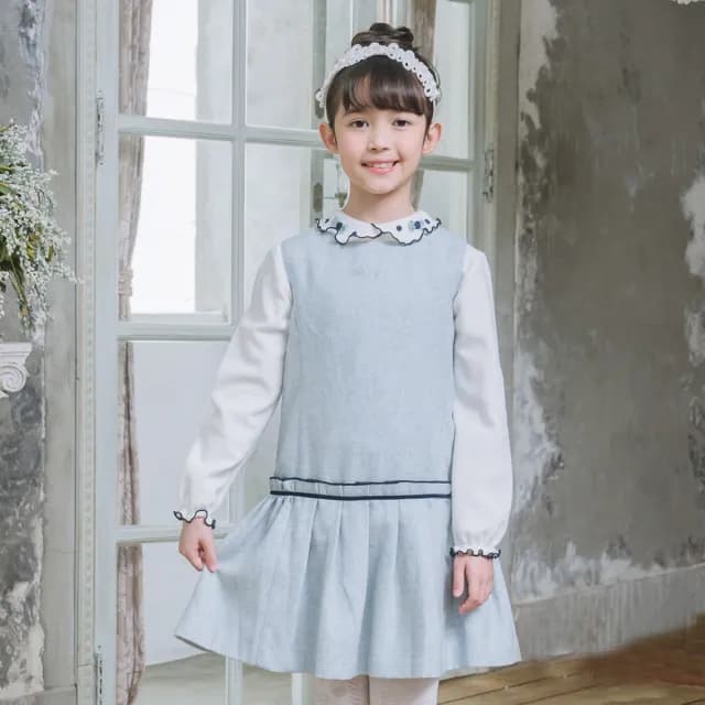 【ANNY’S 安妮公主】童裝  氣質典雅秋冬款混羊毛背心裙(3619水藍)