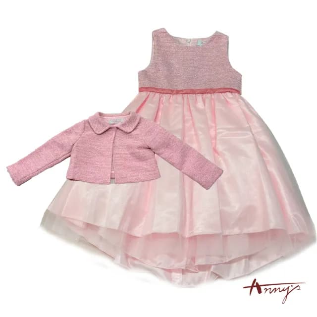【ANNY’S 安妮公主】童裝 公主小香風混羊毛秋冬款外套搭背心裙禮服套裝(3604粉紅)