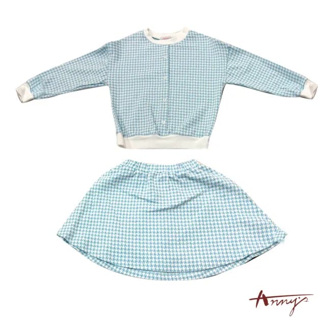 【ANNY’S 安妮公主】童裝 氣質千鳥格紋秋冬款上衣短裙兩件式套裝(3622水藍)
