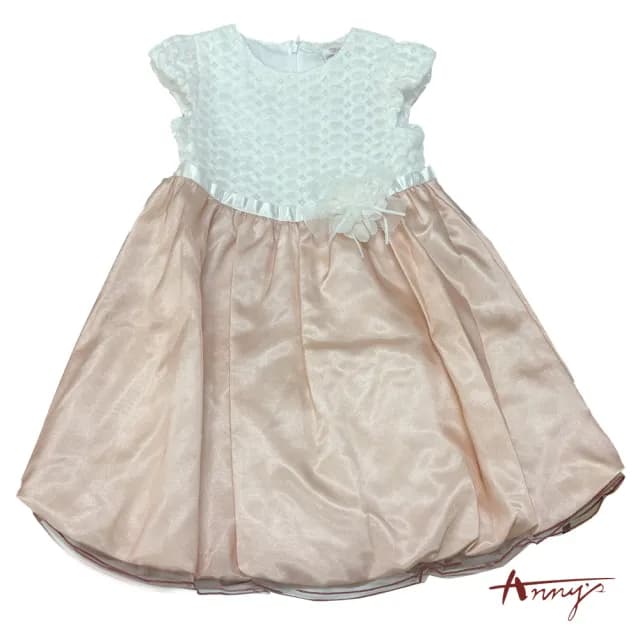 【ANNY’S 安妮公主】童裝 高雅香檳金網紗拼接秋冬款公主袖禮服(3215卡其)